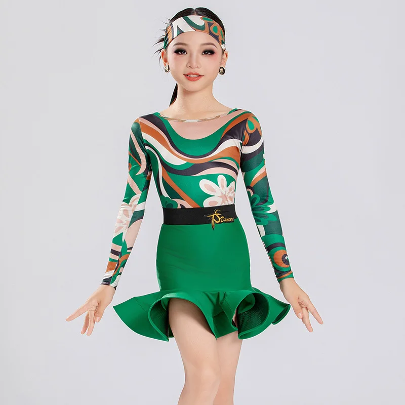 2025-green-suit-latin-dance-costumes-for-girls-print-top-skirt-chacha-tango-dress-kids-latin-stage-performance-dress-dn21822