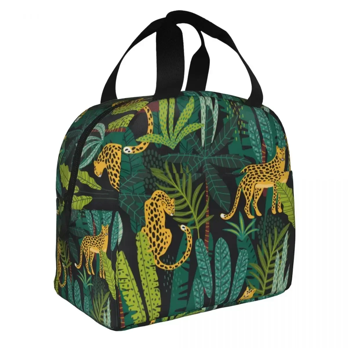 Lunch Bag for Women Kids Leopards Tropical Leaves Insulated Cooler Bags Portable School Canvas Lunch Box Food Bag