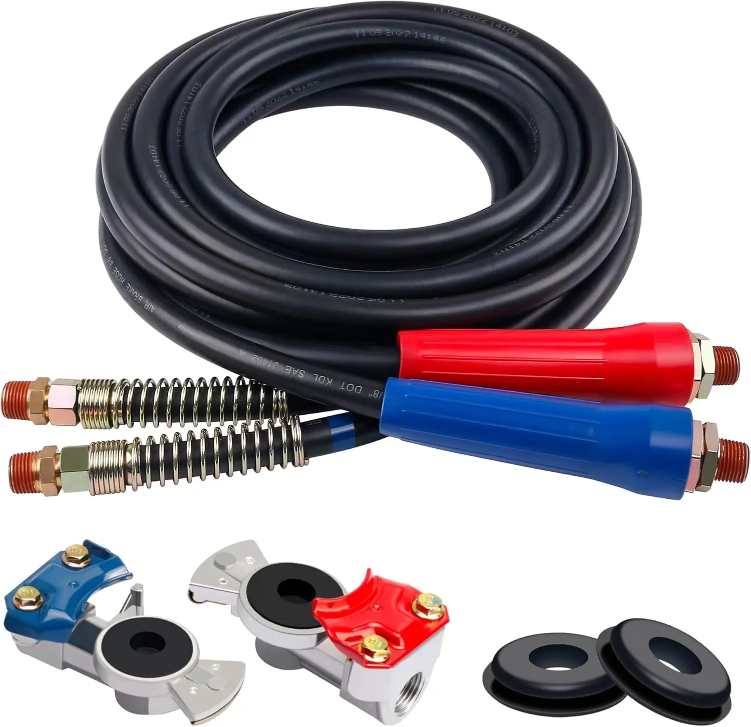 

Комплект сверхмощных резиновых воздушных шлангов длиной 12 футов с ручкой и уплотнениями для тракторного прицепа — 2 шт.