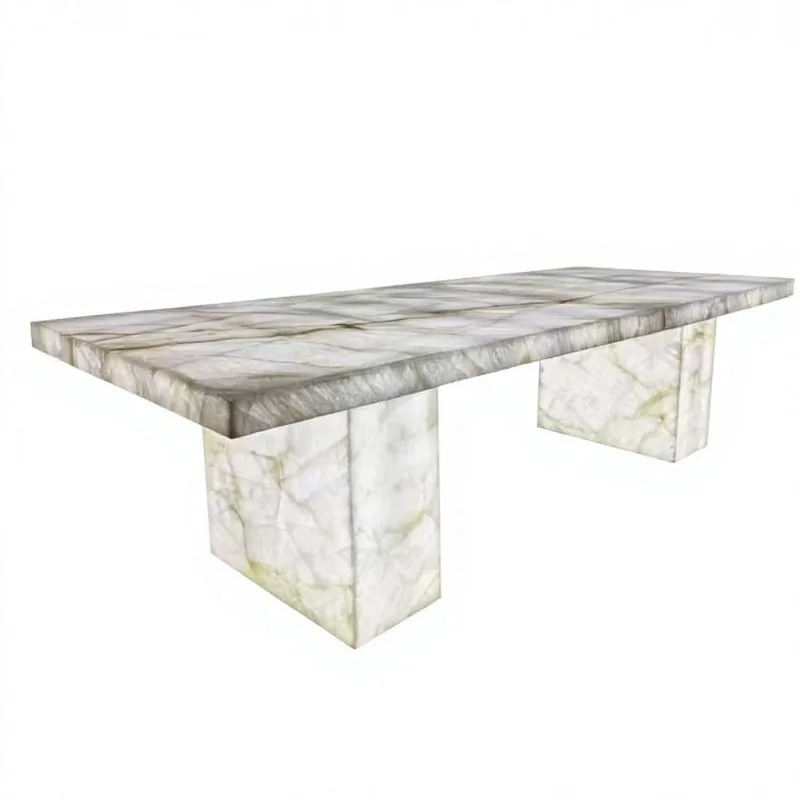White Marble Island Light Emitting Diode Photoelectric Dining Table Translucent Crystal Marble Backsplash Wall Coating