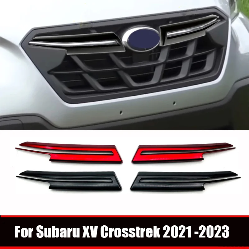 For Subaru Crosstrek XV 2021 2022 2023 black red Car Front Hood Billet Grille Sticker Trim Garnish Strip Cover Frame Accessories