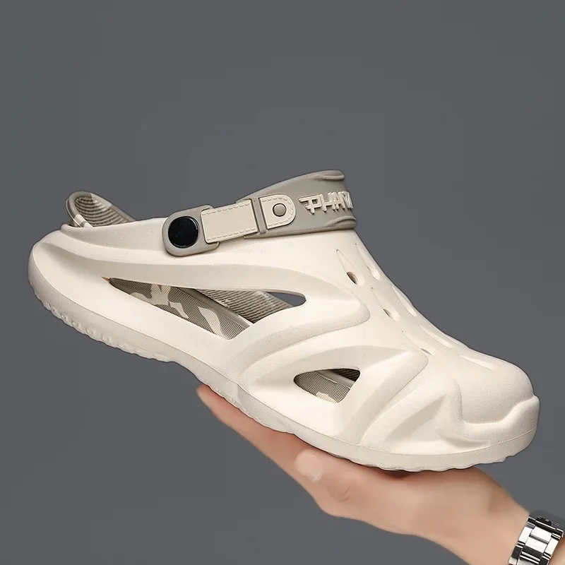 

Летняя мужская противоскользящая пляжная обувь на толстой подошве, мужские износостойкие сандалии с носком, мягкая удобная уличная обувь с толстой стелькой