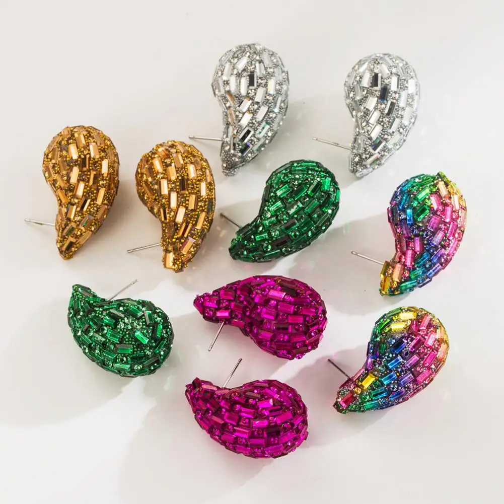 1 Pair Women Earrings Comma Shape Rhinestone Decor Gradient Colorful Ear Studs Daily Commute Party Stud Earrings Ear Jewelry