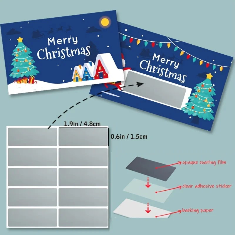 Christmas Scratch Cards with Santa, Merry Christmas Designs-Self-Scratchable Holiday reward tickets,Customizable DIY Gift Tags