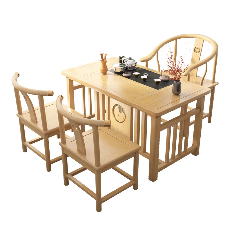 

Balcony tea table and chair combination, new Chinese solid wood, office home