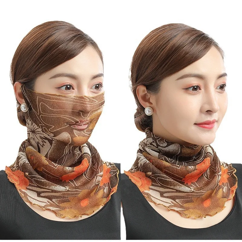 

Floral Women Face Mask Chiffon Summer UV Protection Driving Face Scarf Outdoor Hiking Ear Loops Shopping Breathable Ladies Veil