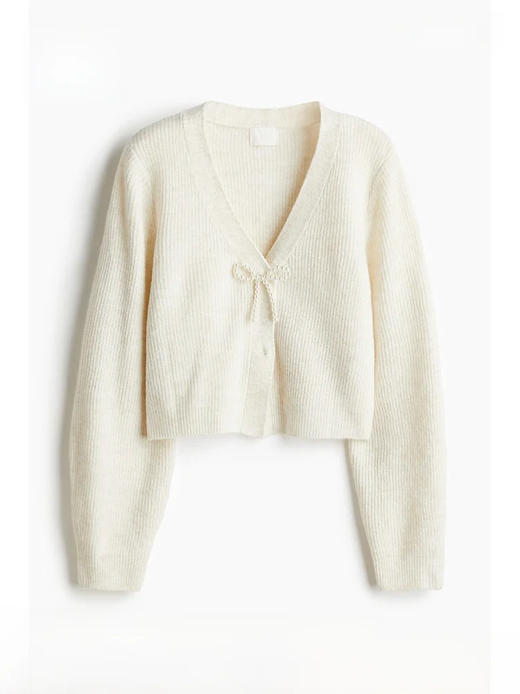 

H&M Women's Faionable Knitted Sweater with Knot Festive Dr Open Cardigan Loose Fit Long Sve ort Length