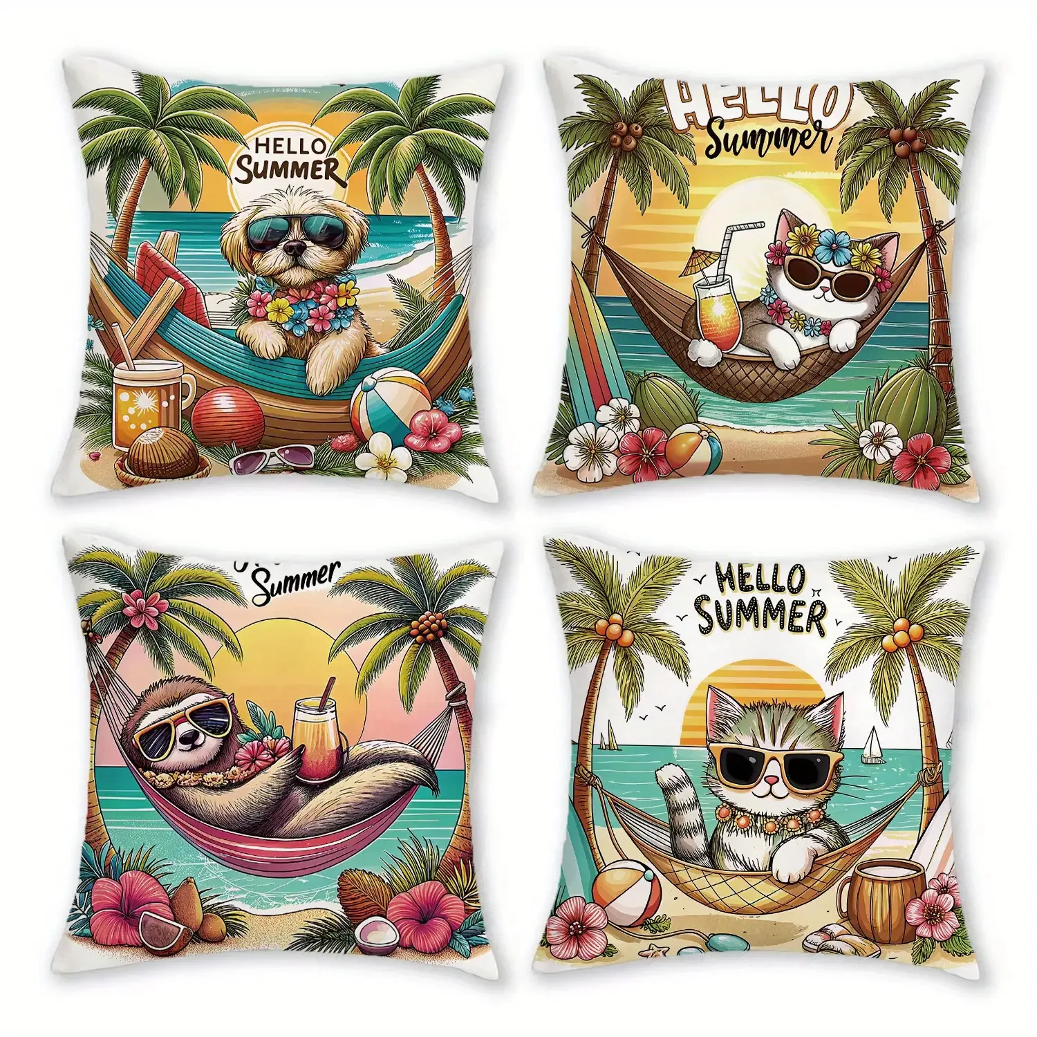 

Наволочка с цифровой печатью в пляжном стиле, короткий плюш, подходит для гостиных, спален, диванов, 4 шт.