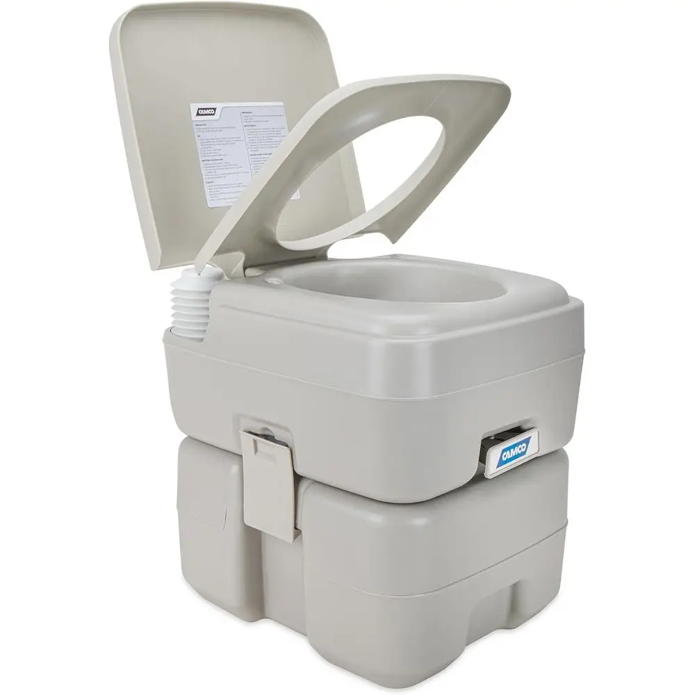 5.3-Gallon Portable Toilet - Features Detachable Holding Tank w/Sealing Slide Valve & Bellow-Type Flush - Easy Transport w/Compa