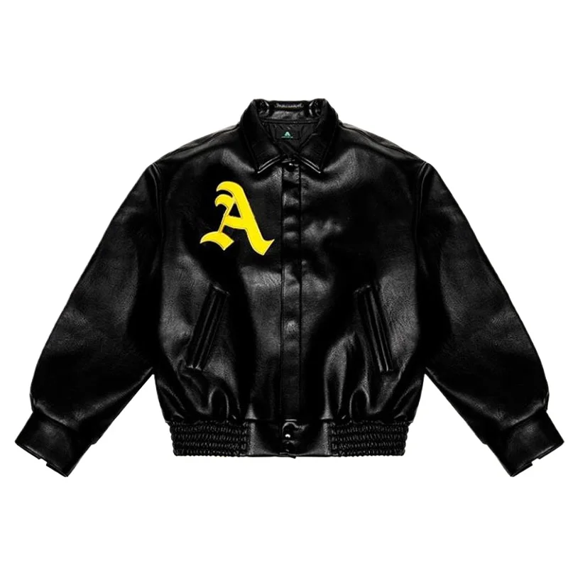 Hip Hop Men Bomber Jacket Motorcycle Embroidery Leather College Style Fashion Casual Varsity Jacket Unisex Baseball Coats