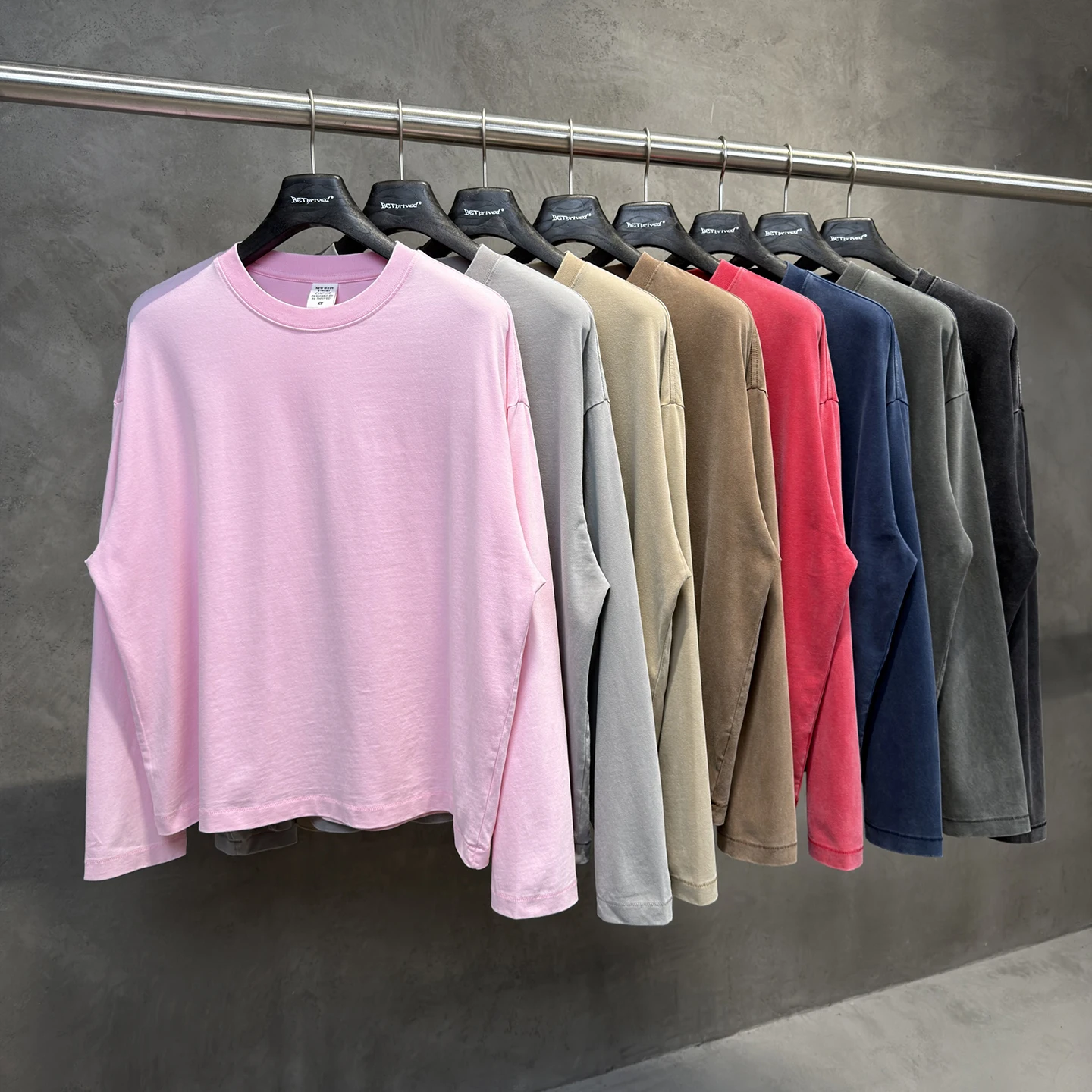 American Style Vintage Worn Long Sleeve T-Shirt Oversized Loose Casual round Neck Base Shirt Top for Couples Cotton Material