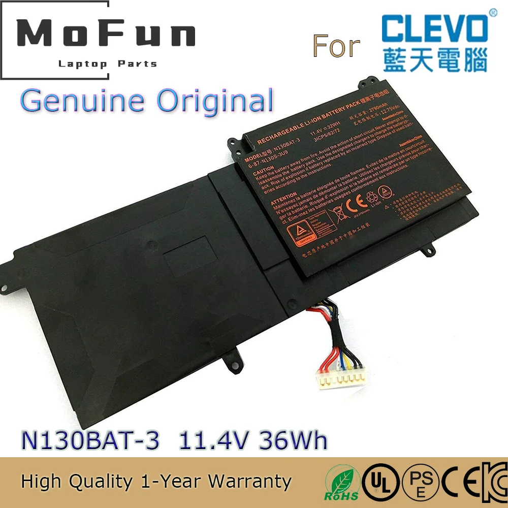 

Brand New Original N130BAT-3 11.4V 32/36Wh Laptop Battery for Clevo N130BU N130WU N131BU N131WU NP3130