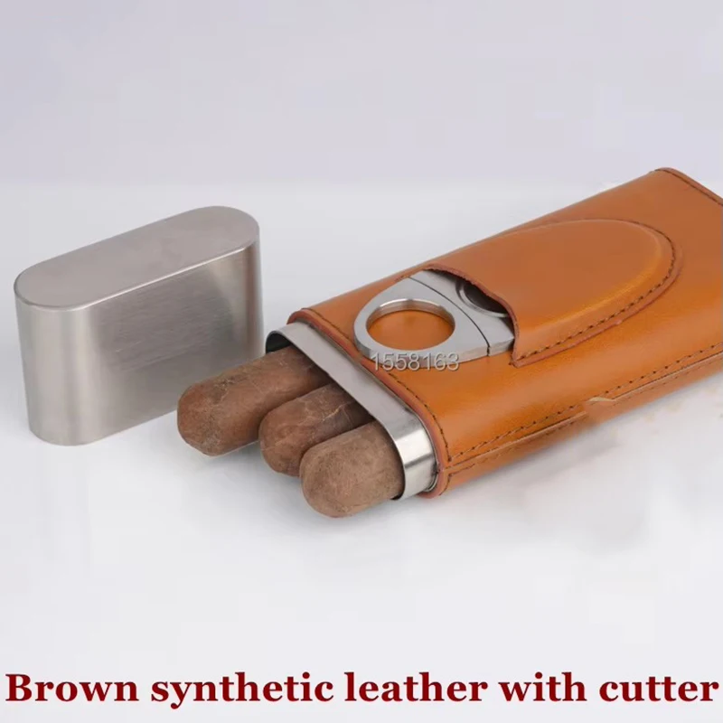 

PU leather Cigar Case Stainless Steel Cigar Holder 3 Fingers Cigar Humidor with Sharp Cutter Mini Cigar Box Best Cigar Tool