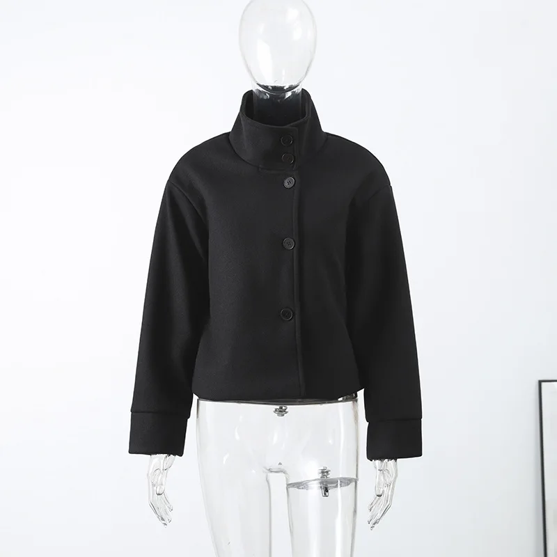 معاطف قصيرة من الصوف للنساء سترات مزج بياقة واقفة معطف سميك دافئ Y2k ملابس الشارع الشهير ملابس خارجية للعمل لخريف وشتاء 2025