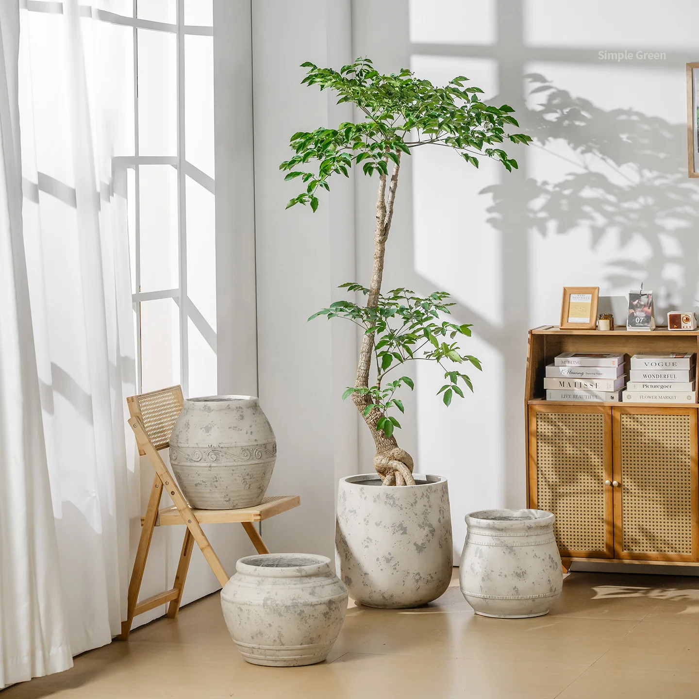 Living room art vintage magnesia mud planter breathable and durablehappiness tree money tree green plant potted planter flower
