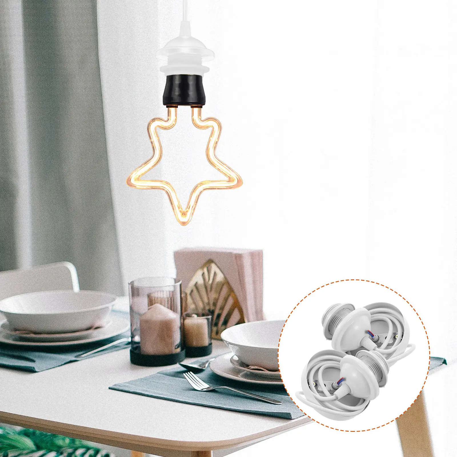 2Pcs E27 Thread Lamp Holder Premium Metal Light Socket with Bendable Hardwire E27 Screw Base for Ceiling Hanging Fixtures