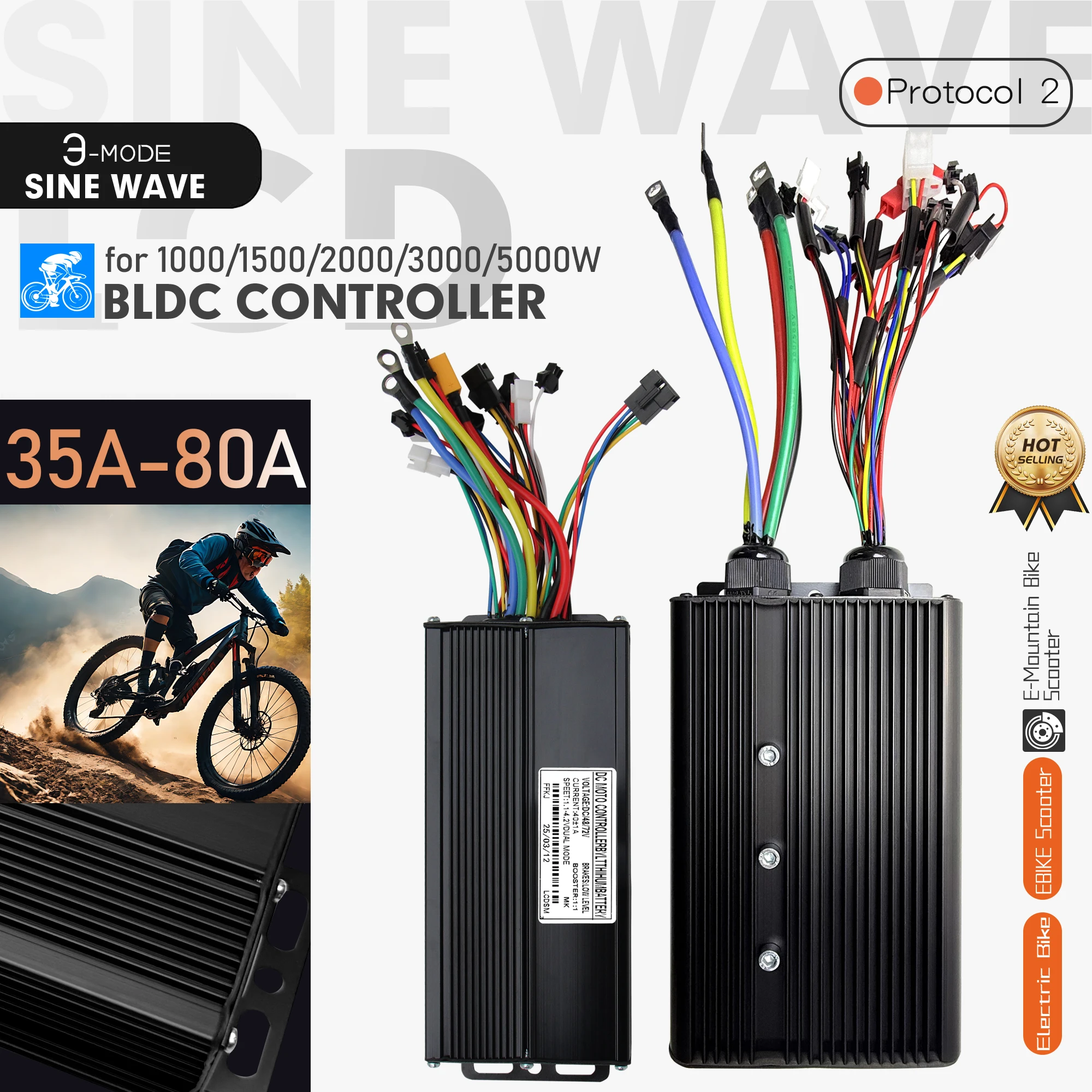 

Ebike 3-Mode Sine wave/Square wave Controller 36V-72V 35A-80A Brushless 1000W-5000W Motor Kit For Electric Bike E-Scooter Parts