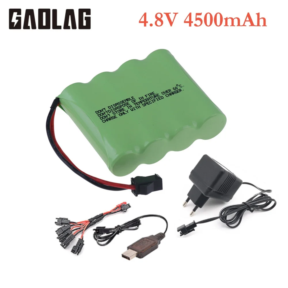 Bateria Recarregável para Brinquedos RC, 4500mAh, 4.8V, Ni-MH, 4 x AA, Bateria Nimh, SM, Tanques, Robôs, Barcos, Armas, 4500mAh