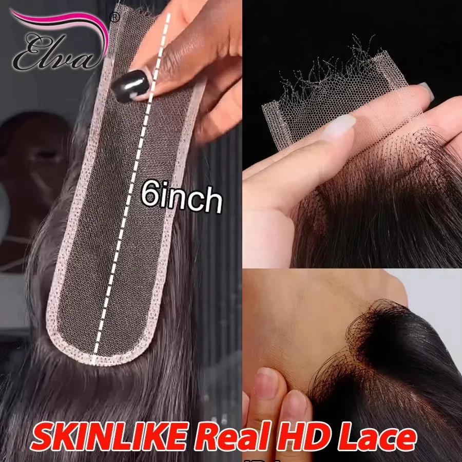

Накладка для волос Elva 2x6 HD Lace Closure, невидимая HD-сетка, имитирующая кожу, из натуральных человеческих волос, предварительно выщипанная, 6 дюймов, с глубоким пробором, натуральный черный цвет