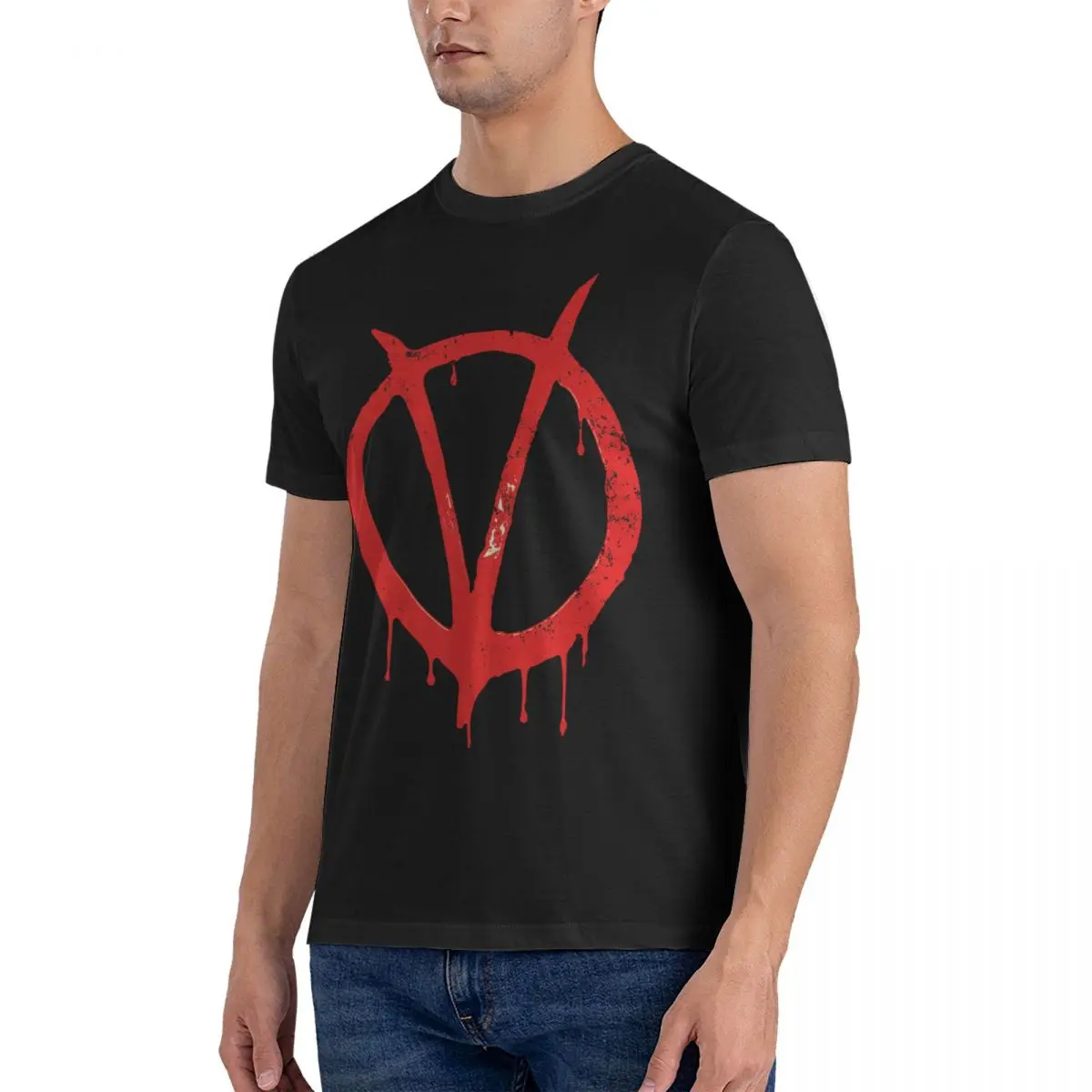 Men's T-Shirts Red Casual Cotton Tees Short Sleeve V For Vendetta T Shirts O Neck Clothes Unique