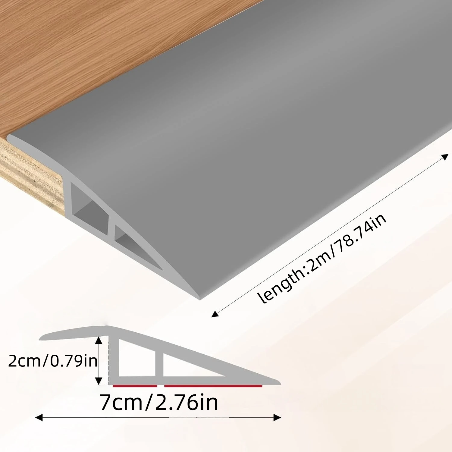 1pc 2m 7cmX2cm Self-Adhesive Floor Transition Strip, Flexible Wood Grain Design Edging for Carpet, Laminate&Floors, Threshold