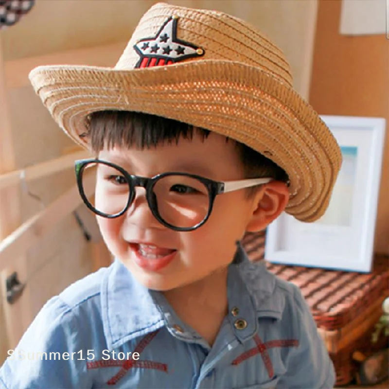 Kids Western Cowboy Hat Retro Sheriff Cap Sunscreen With Wind Rope Hat Boys Girls Horseback Riding Tourism Fishing Sunshade Cap
