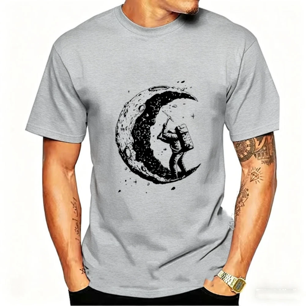 Men's High Quality Cotton Blend Moon Print Casual Summer Cool Short Sleeve Men Tshirt Loose t-shirt Male Tee Shirts Male Tee Top