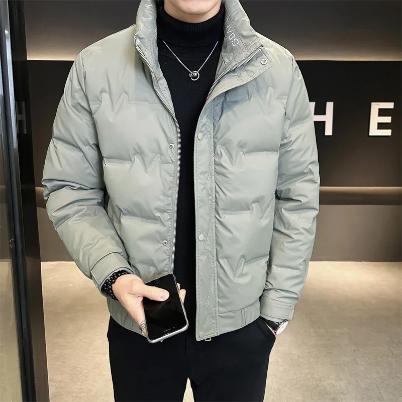 2024 Winter Cotton Jacket Men\'s Quality Short Leather White Duck Down Warm Coat Men Casual Thickened Cold-proof Lightweight Coat