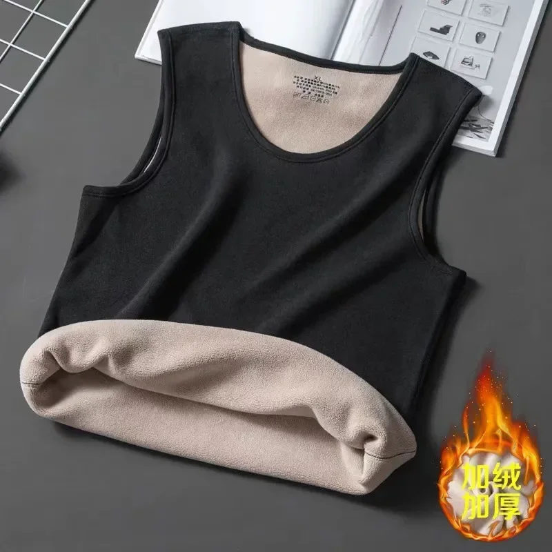 Mens Heat Vest Solid Base Thick Slim Comfortable Thermal Shirt Sleeveless Round Neck Velvet Thickening Thermal Underwear XL-4XL