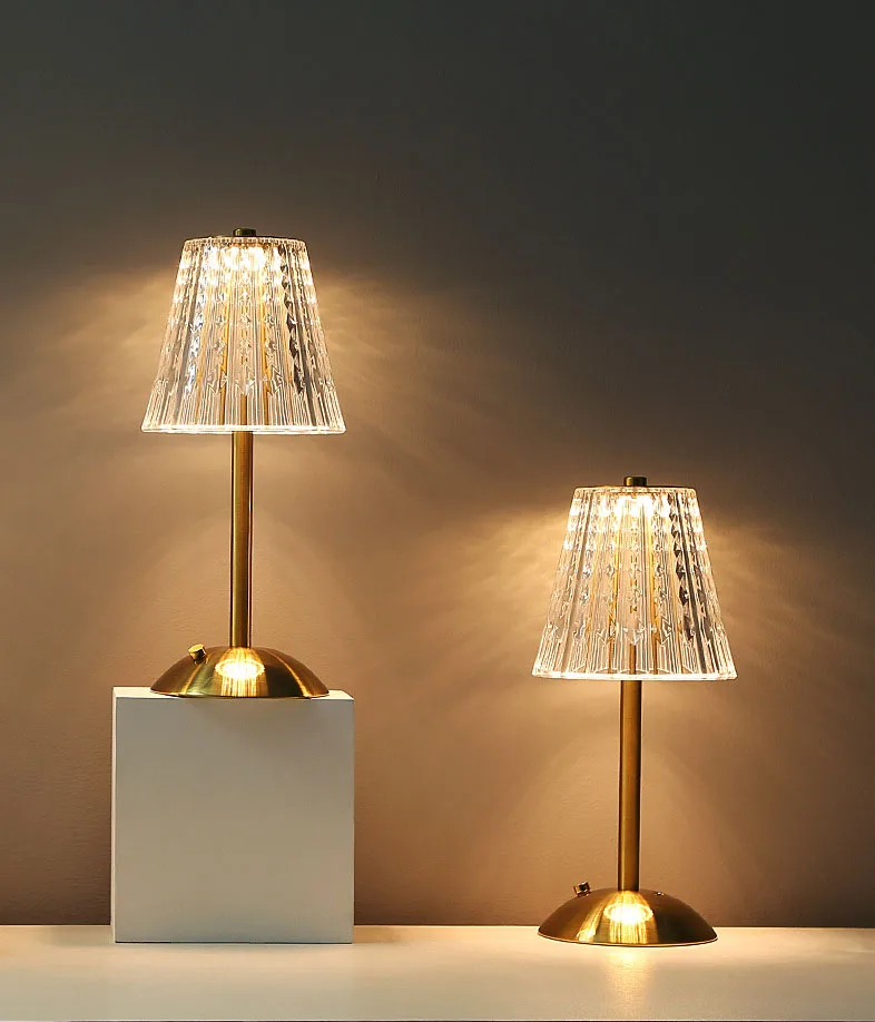 Crystal retro table lamp  bedroom bedside lamp luxurious atmosphere lamp rechargeable dimming LED light