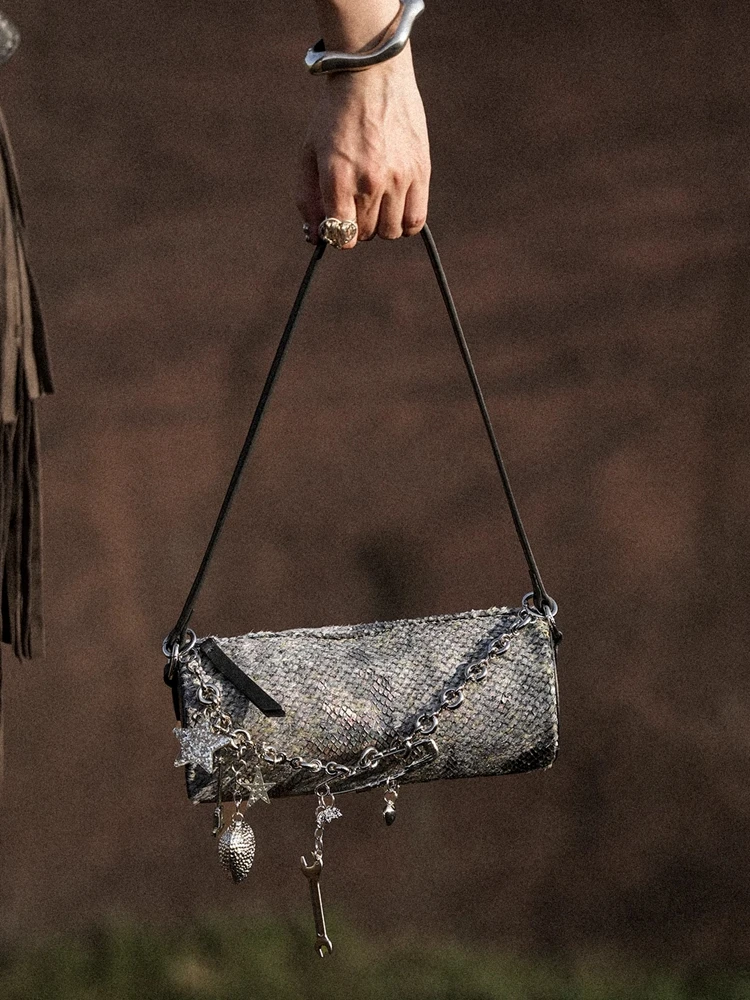 

Модная нишевая женская сумка из натуральной кожи с уникальным змеиным узором, простая женская сумка через плечо из натуральной кожи под мышками