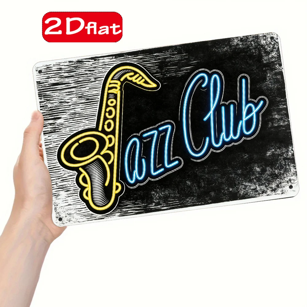 2D/Flat, 1pc, Neon Style Saxophone with The  Outdoor Sign, Wall Decoration Plaque, Perfect for Bars, Studies  Room Decor