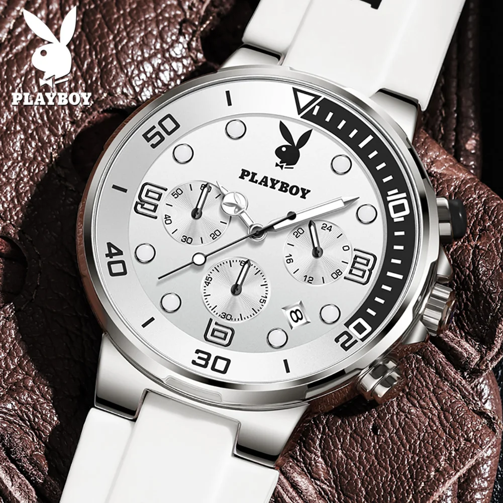 PLAYBOY Top Brand Wrist Watch Men New Original Fashion Watch for Men High Quality Silicone Strap Multifunction Mens Quartz Watch