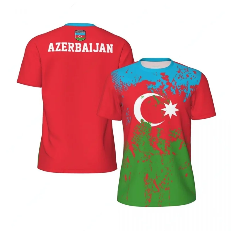 

Azerbaijan Football T Shirt Men Round Neck Oversized T-shirt 3D Printed Fashion Short Sleeve Tees Summer Sports Soccer T Shirts
