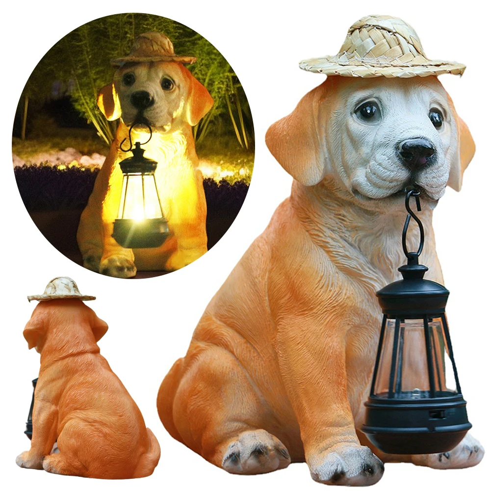 

Resin Garden Dog Statues Ornament Gift Adorable Dog Figurines Puppy Decorations Outdoor Solar Light for Patio Balcony Yard Lawn