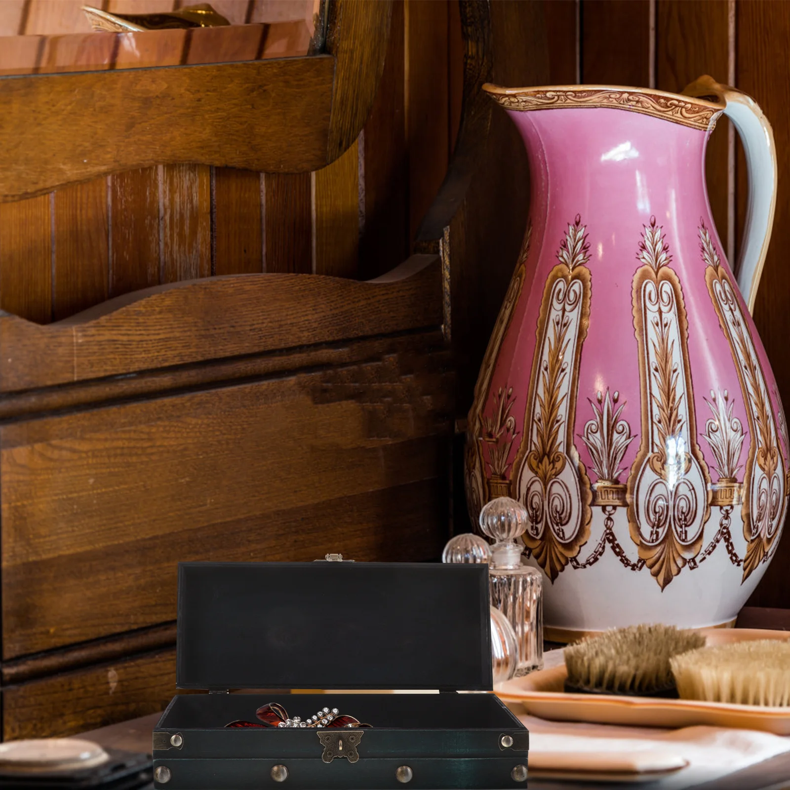 

Ретро шкатулка для драгоценностей, деревянный футляр для хранения колец, серег, браслетов, органайзер, небольшой держатель для мелочей, дизайн, рабочий стол