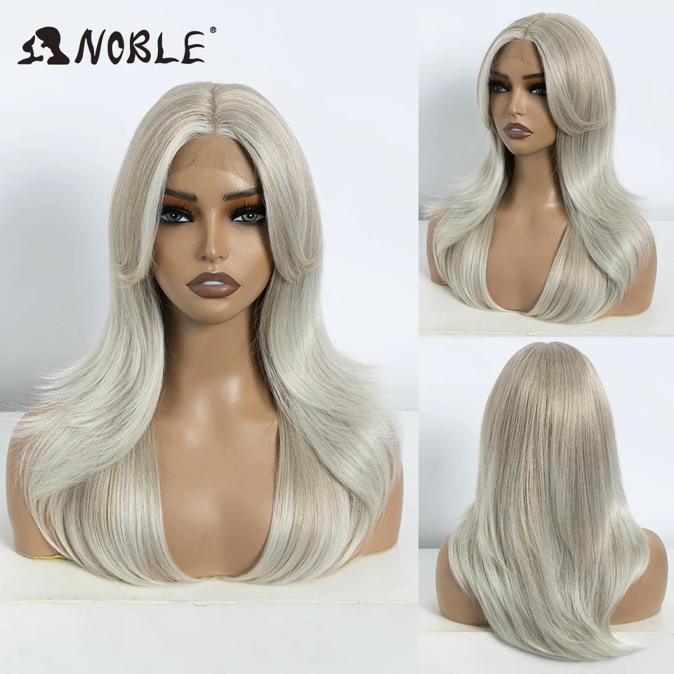 Perruque Lace Front Wig synthétique 14 pouces-Noble, perruque Lace Wig lisse avec frange, perruques de cosplay blondes ombrées pour femmes