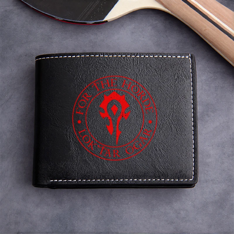 FOR THE Horde Black PU Leather Wallet Men's Compact Business Style Durable Lightweight Design Red Embossed Logo