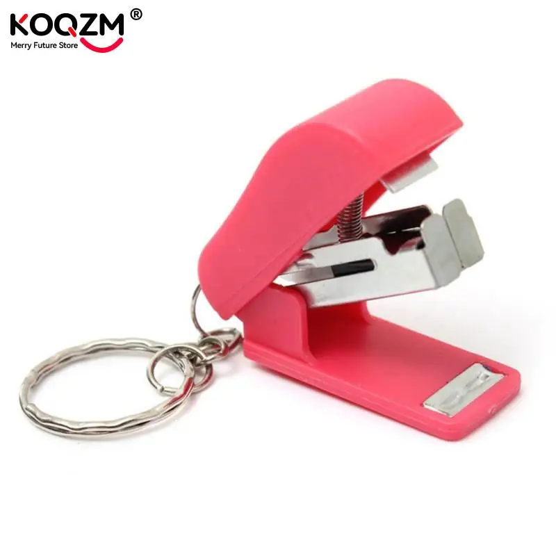 Kawaii Mini Stapler Office School Paper Document Bookbinding Staplers with Keychain Stationery Accessories Random Color