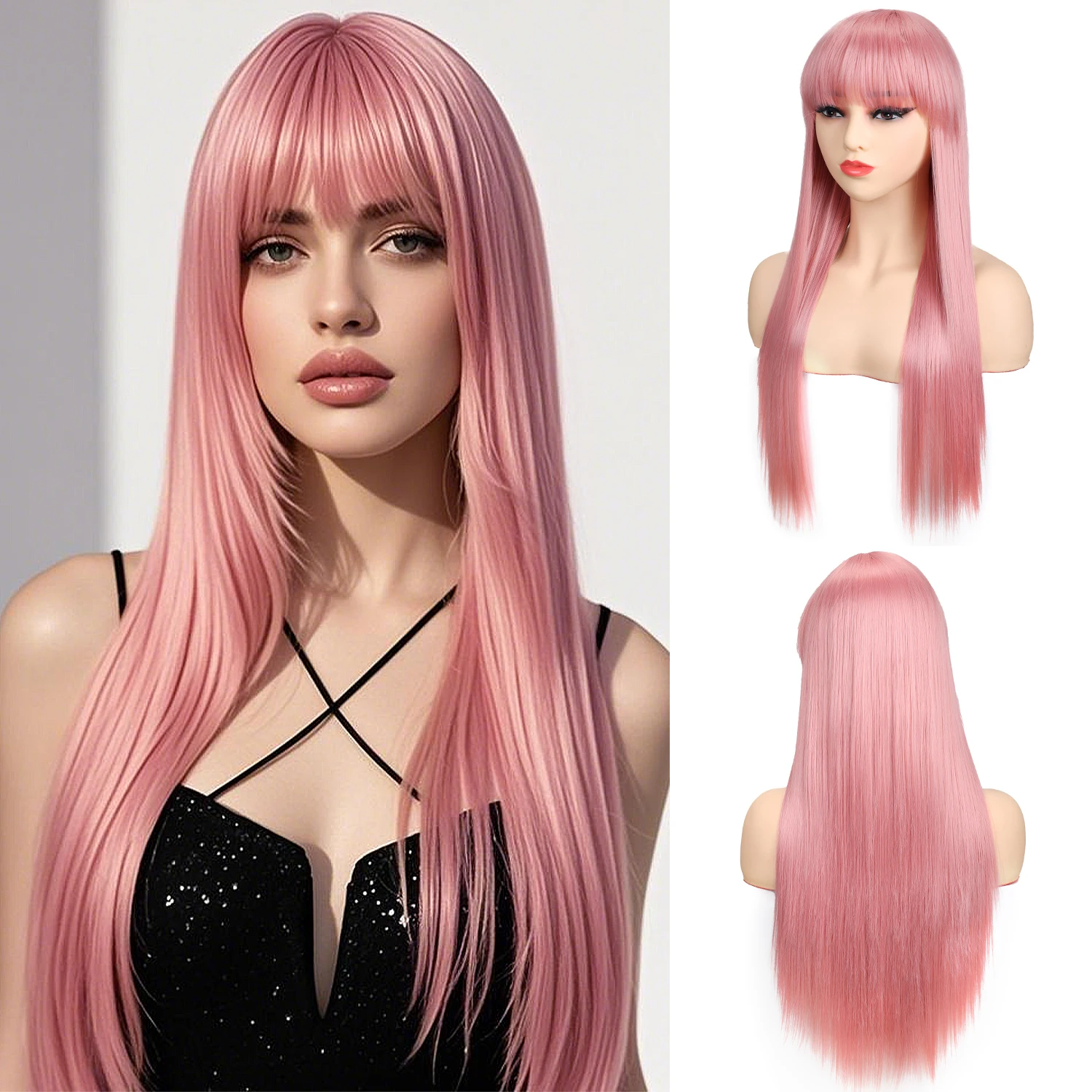 Platinum Blonde Wig with Bangs 28inch Long Straight Wigs for Women Natural Looking Synthetic Wig,Suitable for Daily Party Holida
