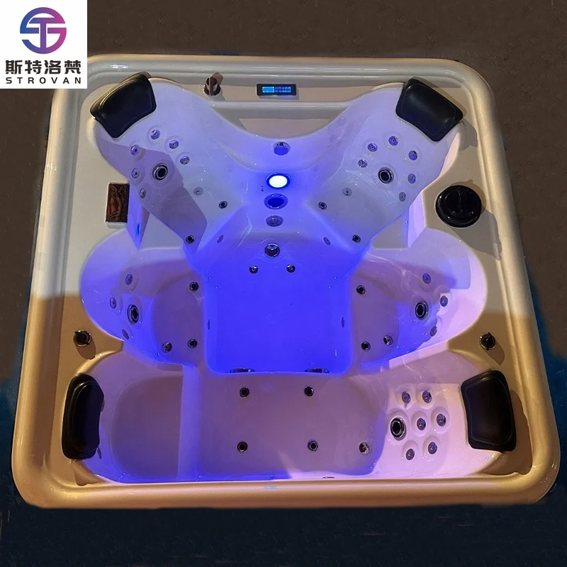 ZXHK Modern COMO E50 Jacuzzi de Hidromasaje Acrílico Cuadrado con Aire para 6 Personas, Spa Exterior para Uso en Hoteles, Incluye Desagüe