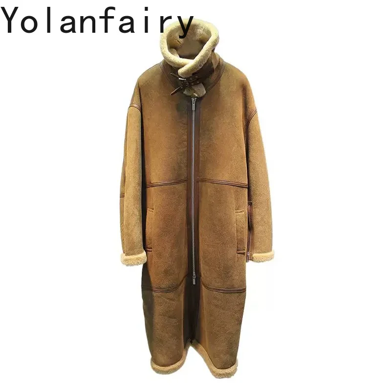 

YOLANFAIRY Luxury Natural Sheep Shearling Coat Women Winter Long Real Leather Fur Coats Woman Warm Leather Jacket Genuine Fur