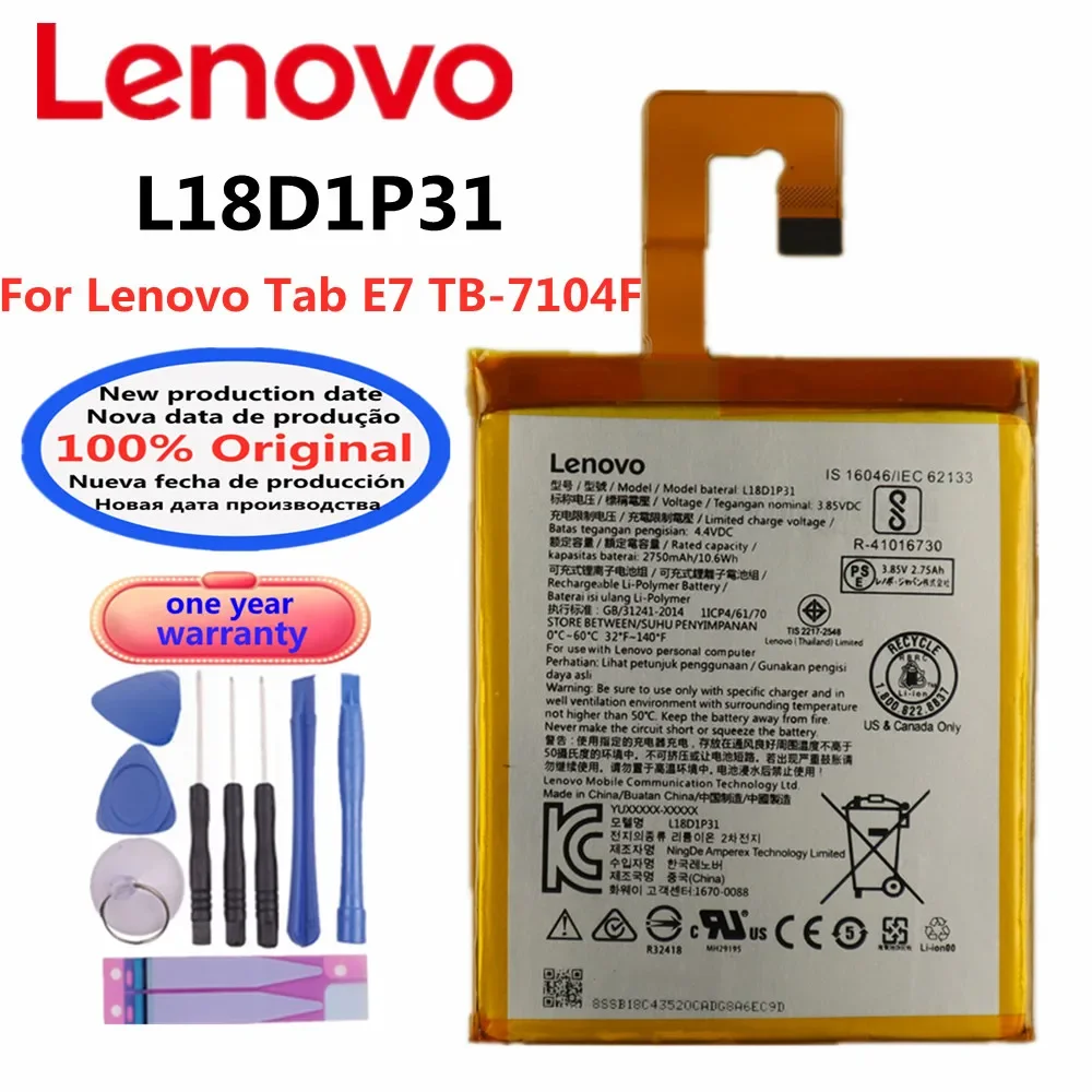 L18D1P31 Original Battery For Lenovo Tab E7 TB-7104F Tablet Batteries + Free Tools