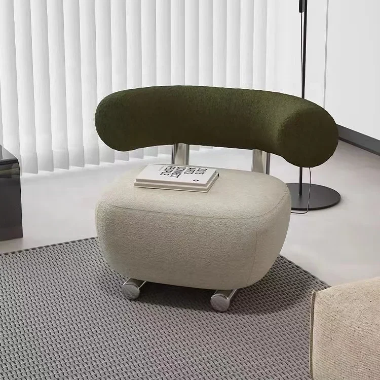 

l # Nordic light luxury sled chair living room bedroom lamb wool fabric sofa stainless steel single chair