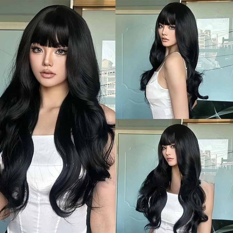 

Popular wigs Fashion women Qi bangs Big waves Long curly wigs Daily wear Natural full headgear