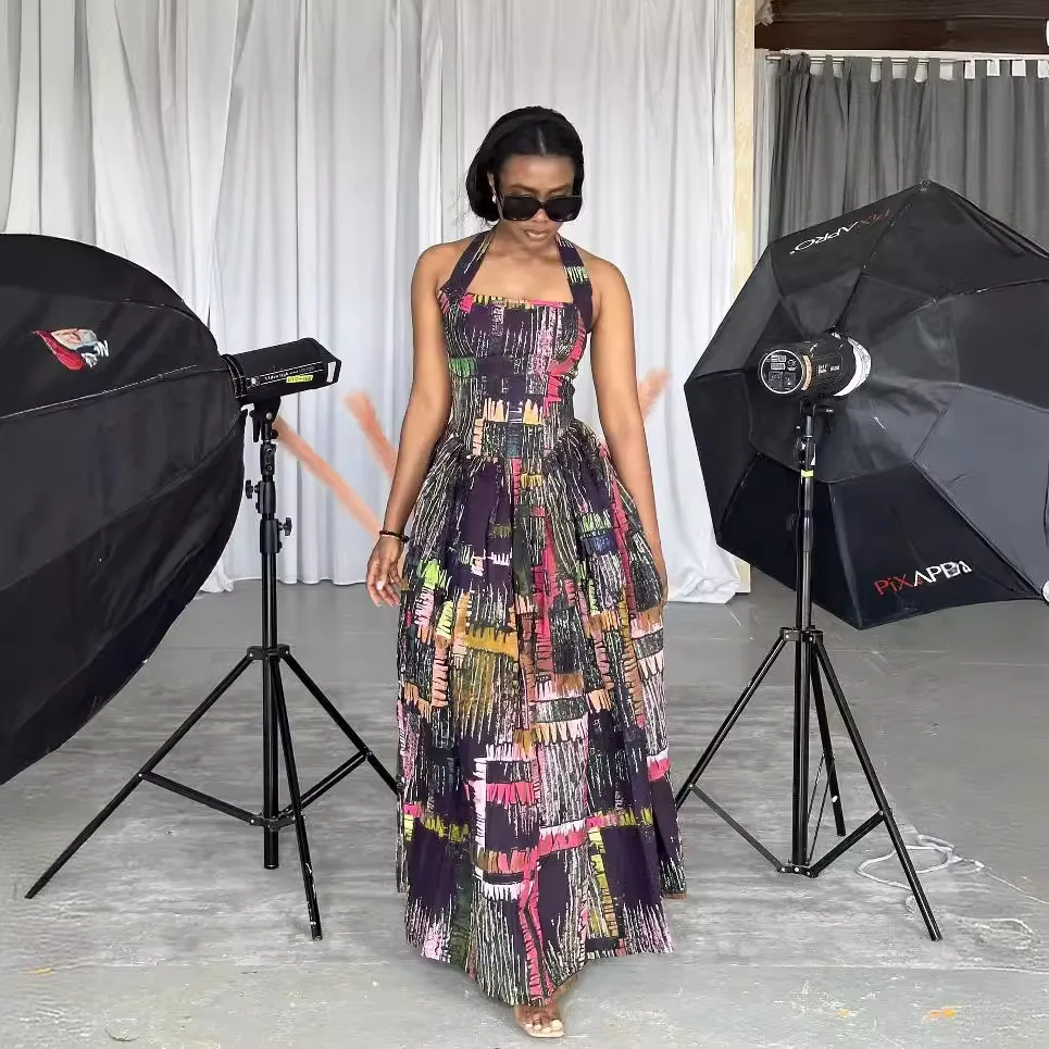 

Dress Women Long Dresses A Line Sling Vestidos Print Streetwear V Neck Sleeveless Elegant Y2k Casual High Waist Summer 2025
