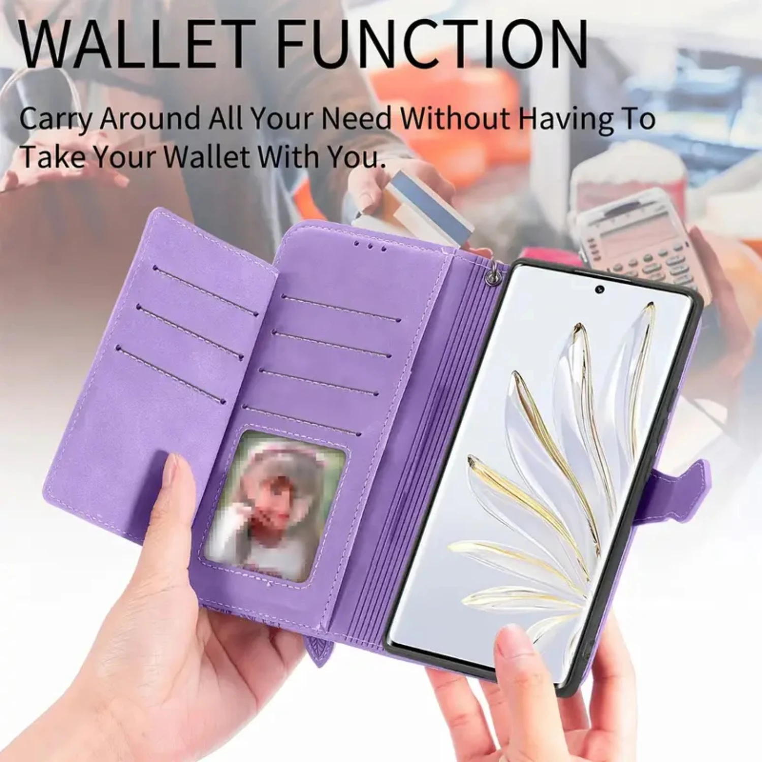 

Stylish and Fashionable Exquisite Leather Phone Case with Flower Zipper Lanyard and Convenient Storage Bag - Flip Design Wallet