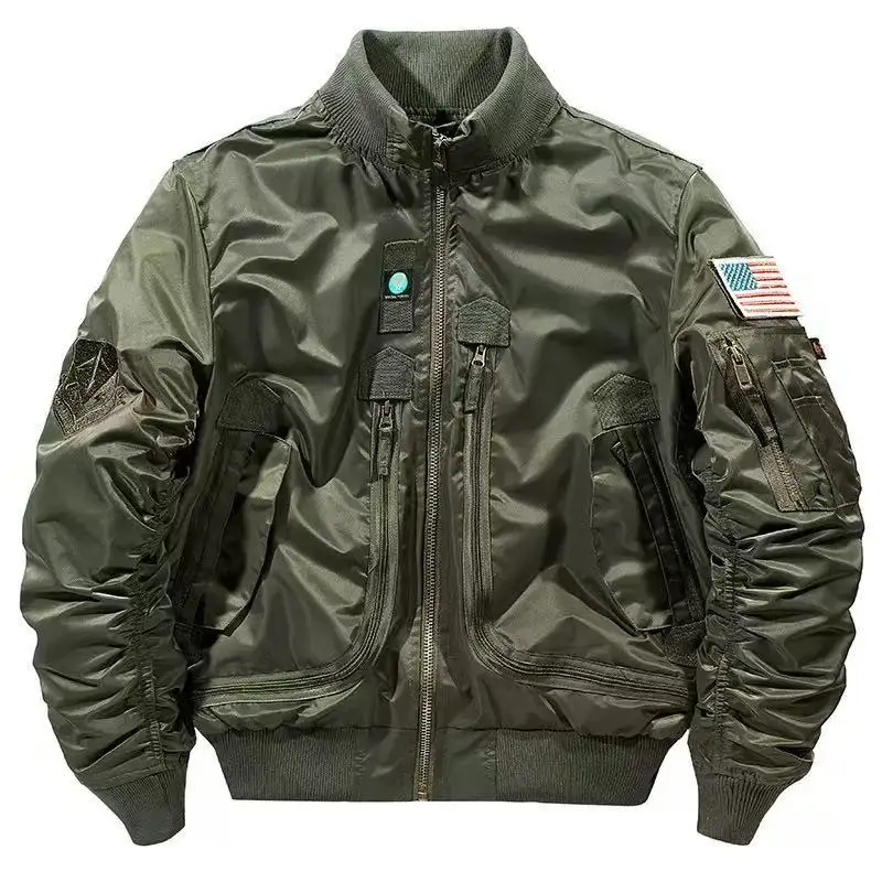Functional Bomber Jacket Mens Autumn Retro Oversized Baseball Suit Coat Mens Short Jacket Comfortable relaxed fit for travel