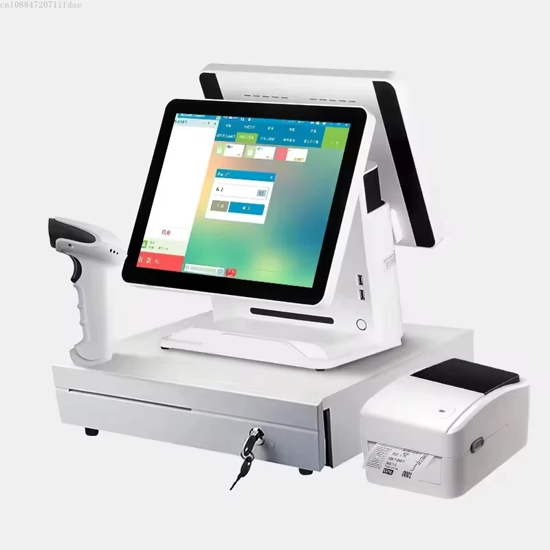 

15.6" Dual Screen Touch Cash Registers Hardware All in One Pos Systems Terminal with Drawer POS Software for Shop Checkout
