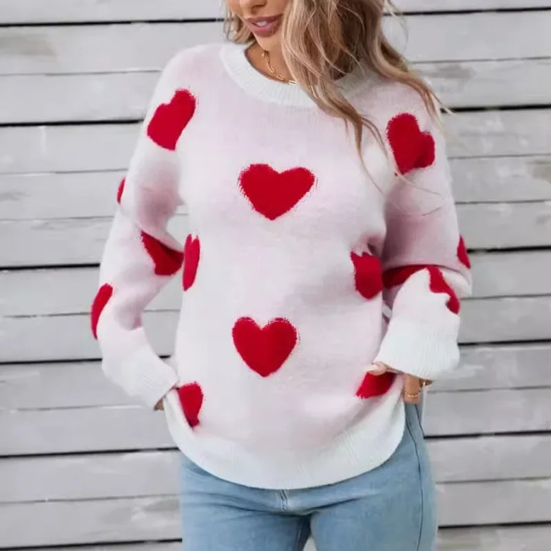 Casual Loose Love Knitting Sweaters Pullovers for Winter Women\'s Tops New Lover\'s Warm Thick Full Sleeve Sweater for Woman